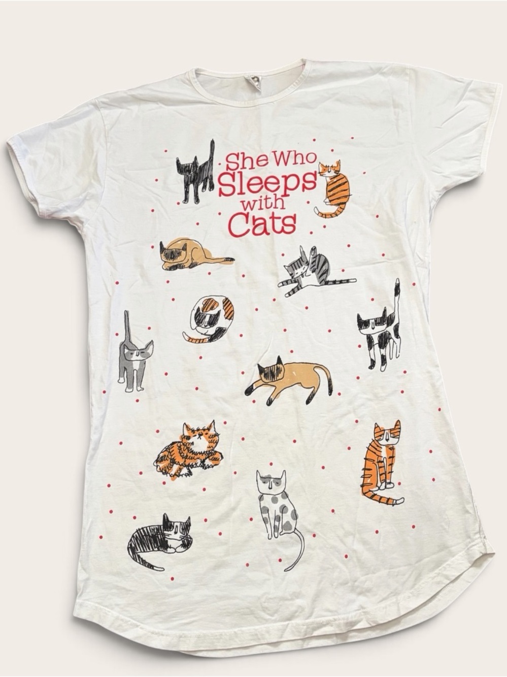 Rêve-Vant She Who Sleeps With Cats Nightshirt One Size 100% Cotton